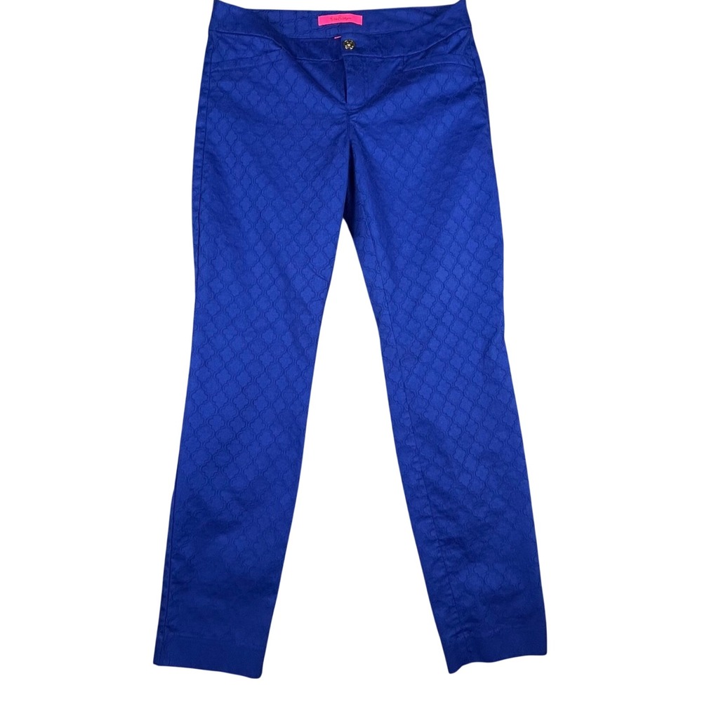 Lilly Pulitzer‎ Kelly Ankle Blue Jacquard Straight Leg Pants Women's Size 4